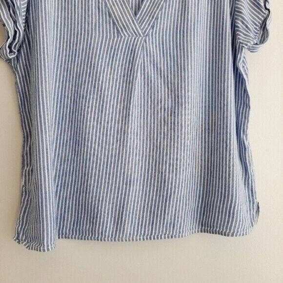 GAP Popover Short Sleeve V-Neck Blouse Blue & White Stripes Sz S - Picture 8 of 13